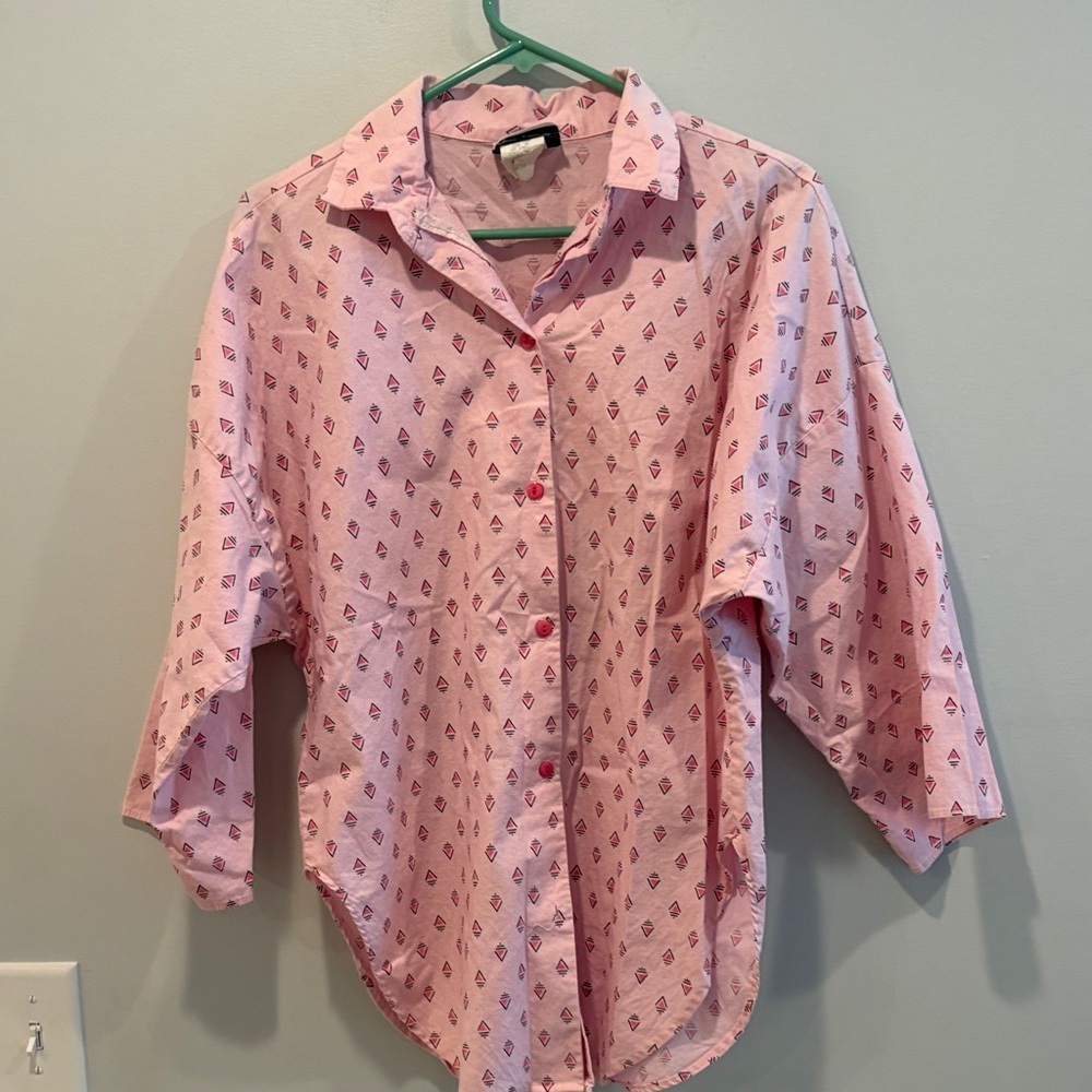 Vintage Pink Patterned Women's Button Down Shirt